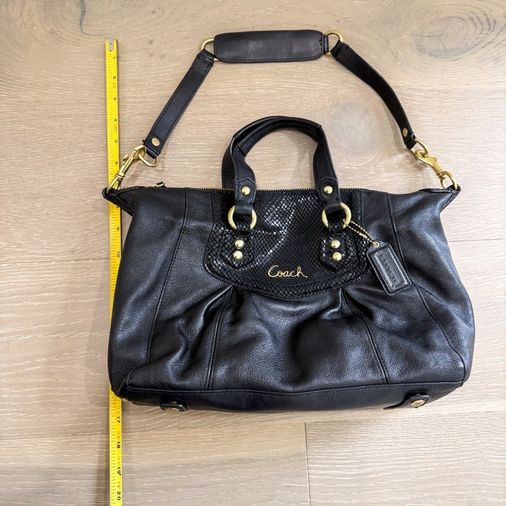 Coach Ashley Vintage Satchel Boho Black Leather Gold Metal Shoulder Bag Medium - Picture 8 of 10